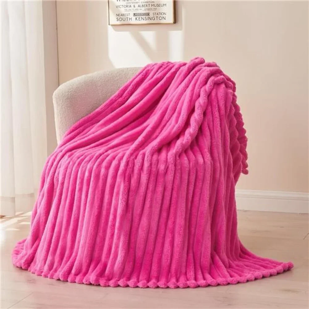 Super Soft Throw Blanket Hot Pink Ribbed Premium Silky Flannel Fleece 50